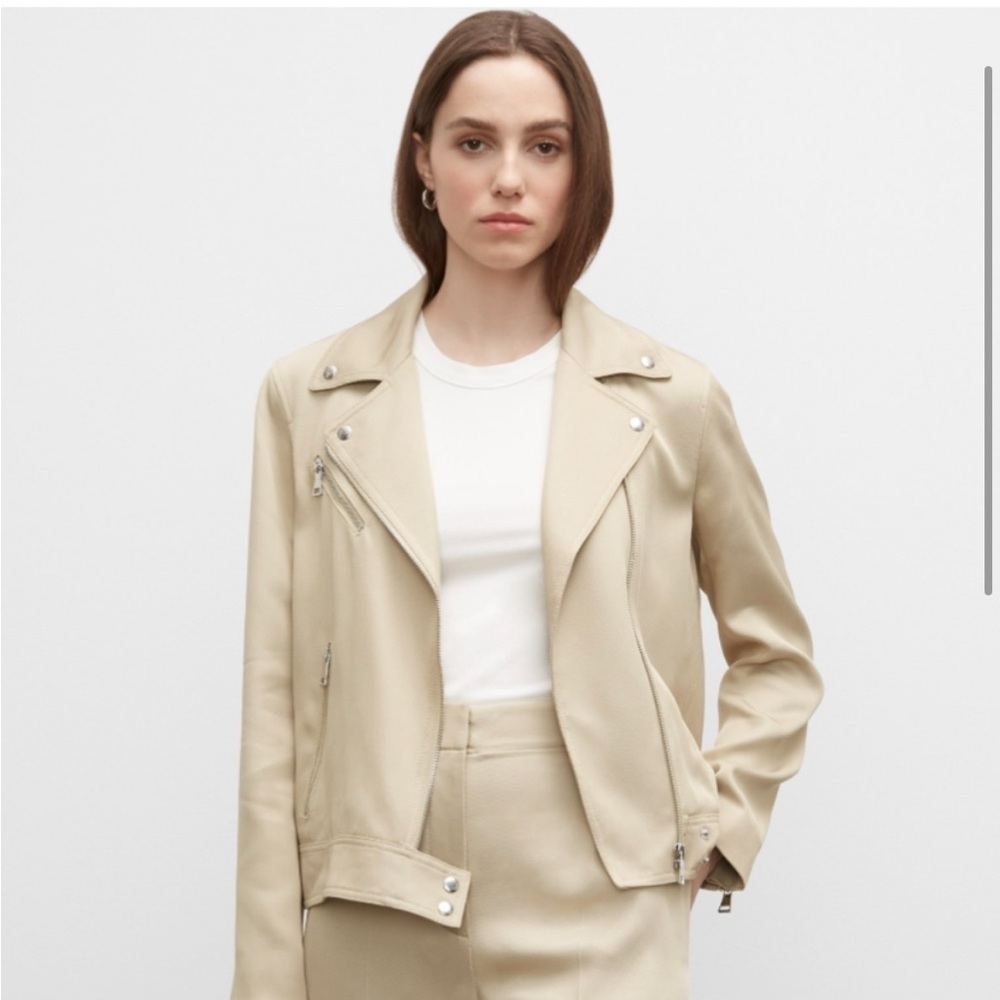 Club Monaco Relaxed Asymmetrical Moto Biker Jacket Cream Beige S - Picture 2 of 14